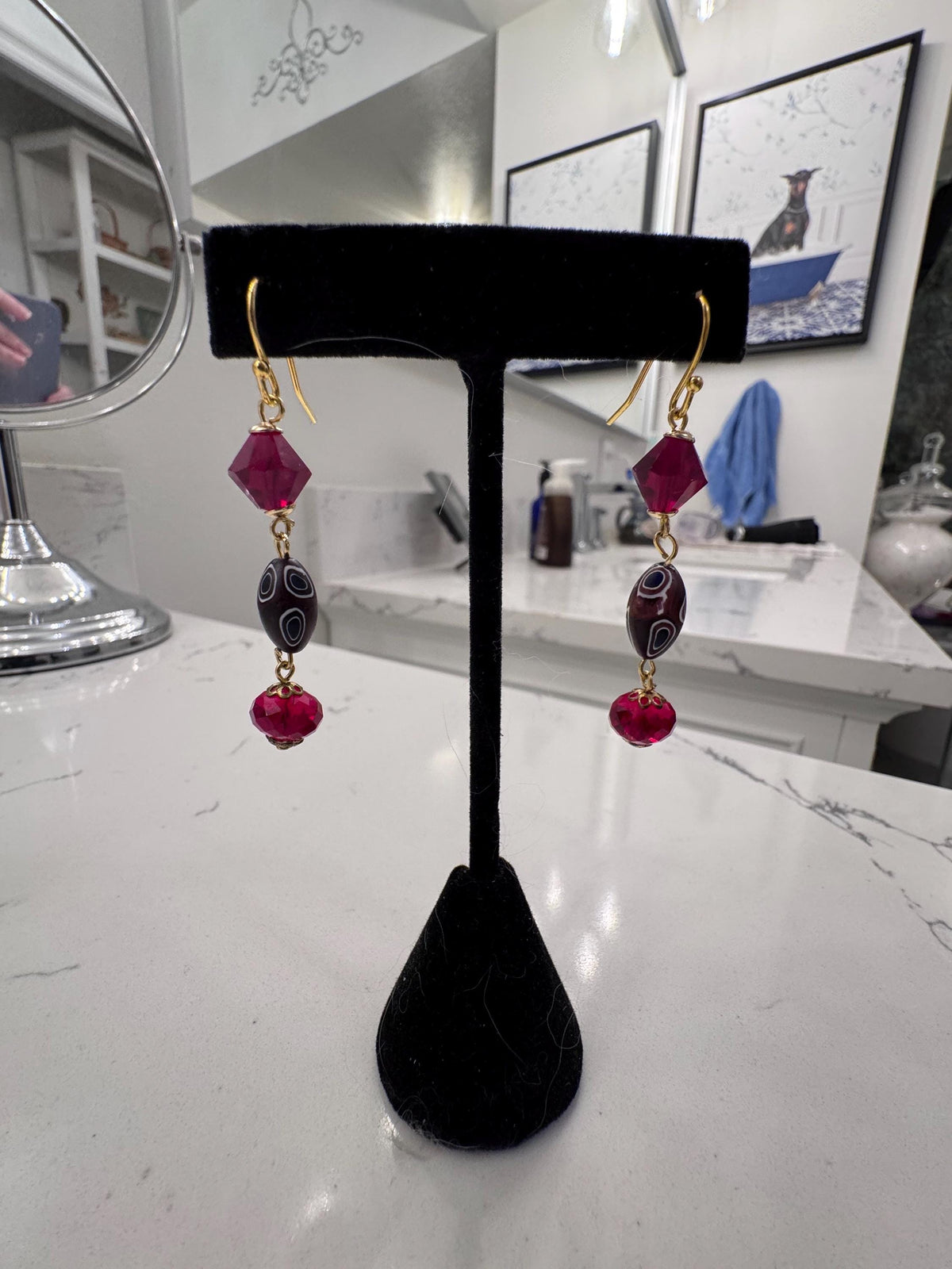 Vintage Ercole Moretti Murano Glass Earrings, Red Crystal, Gold Vermeil