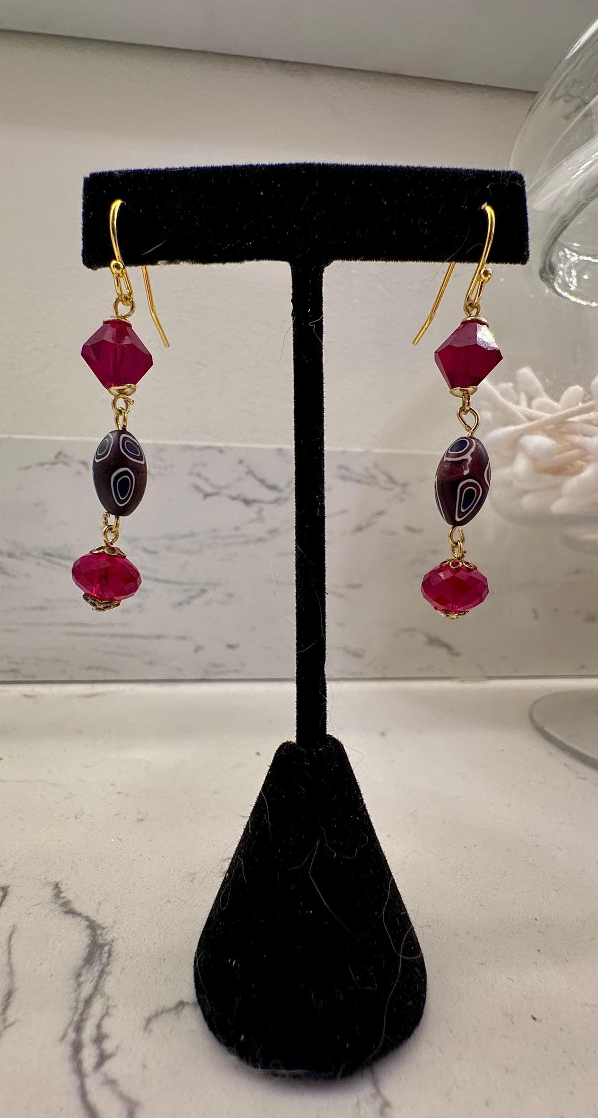 Vintage Ercole Moretti Murano Glass Earrings, Red Crystal, Gold Vermeil