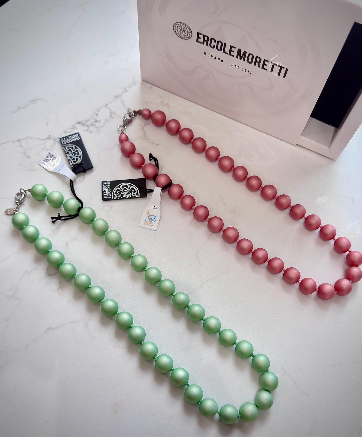 Ercole Moretti Seafoam Green Murano Glass Necklace, Vintage NWT