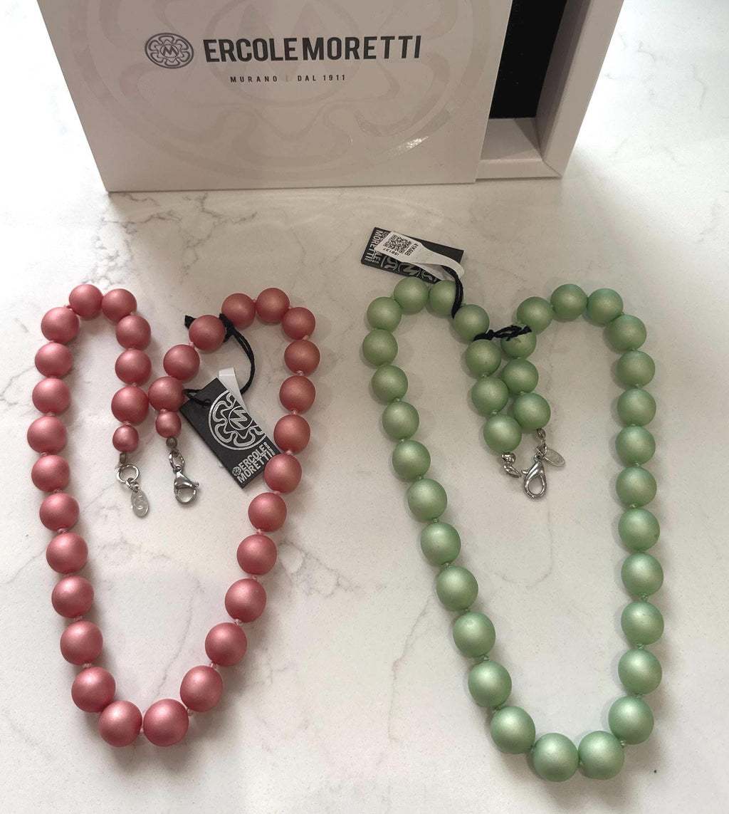 Ercole Moretti Seafoam Green Murano Glass Necklace, Vintage NWT