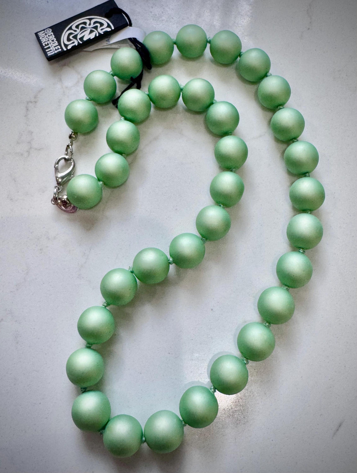 Ercole Moretti Seafoam Green Murano Glass Necklace, Vintage NWT