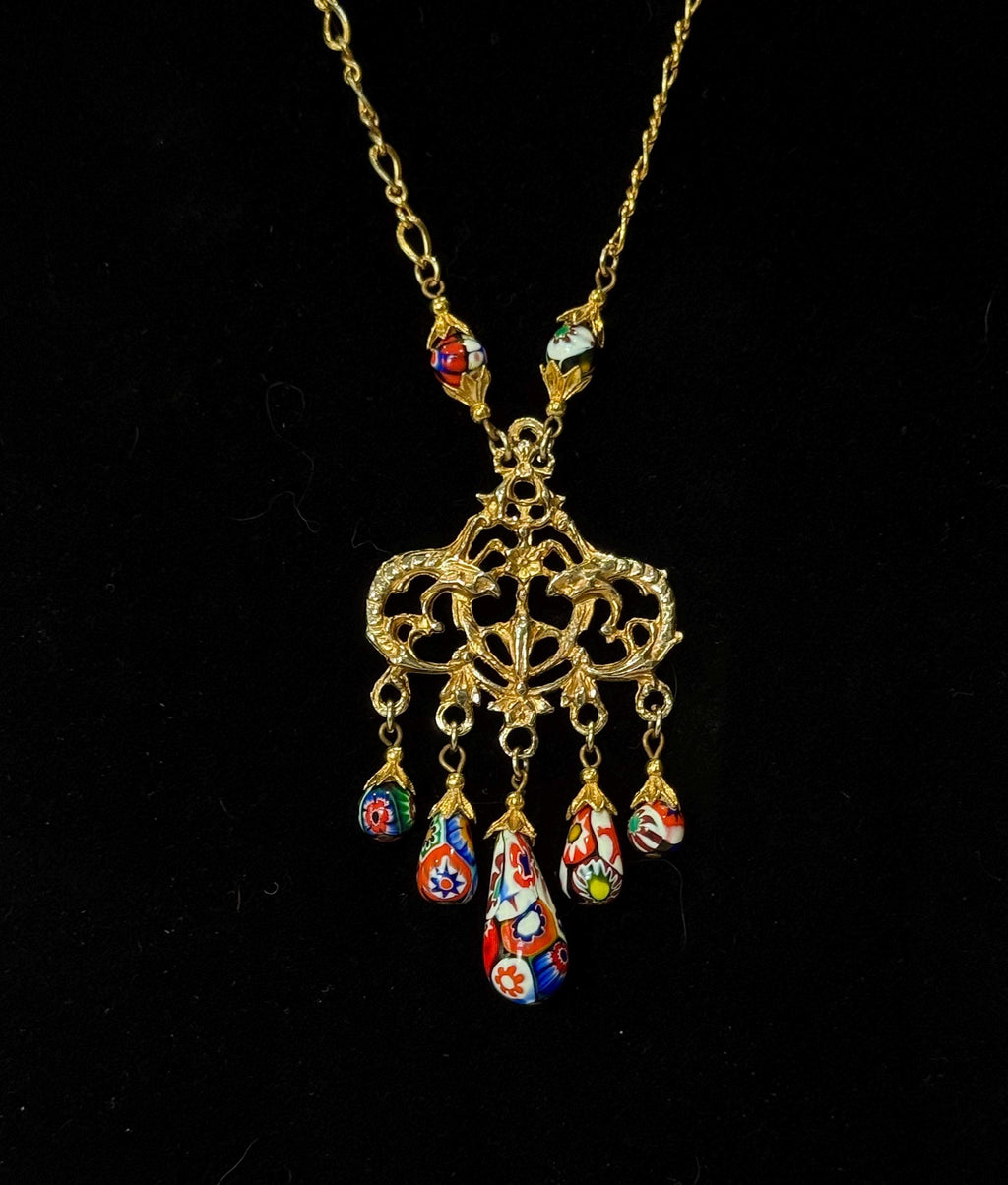 Art Deco Ercole Moretti Bead Necklace & Sterling Silver Earrings Set