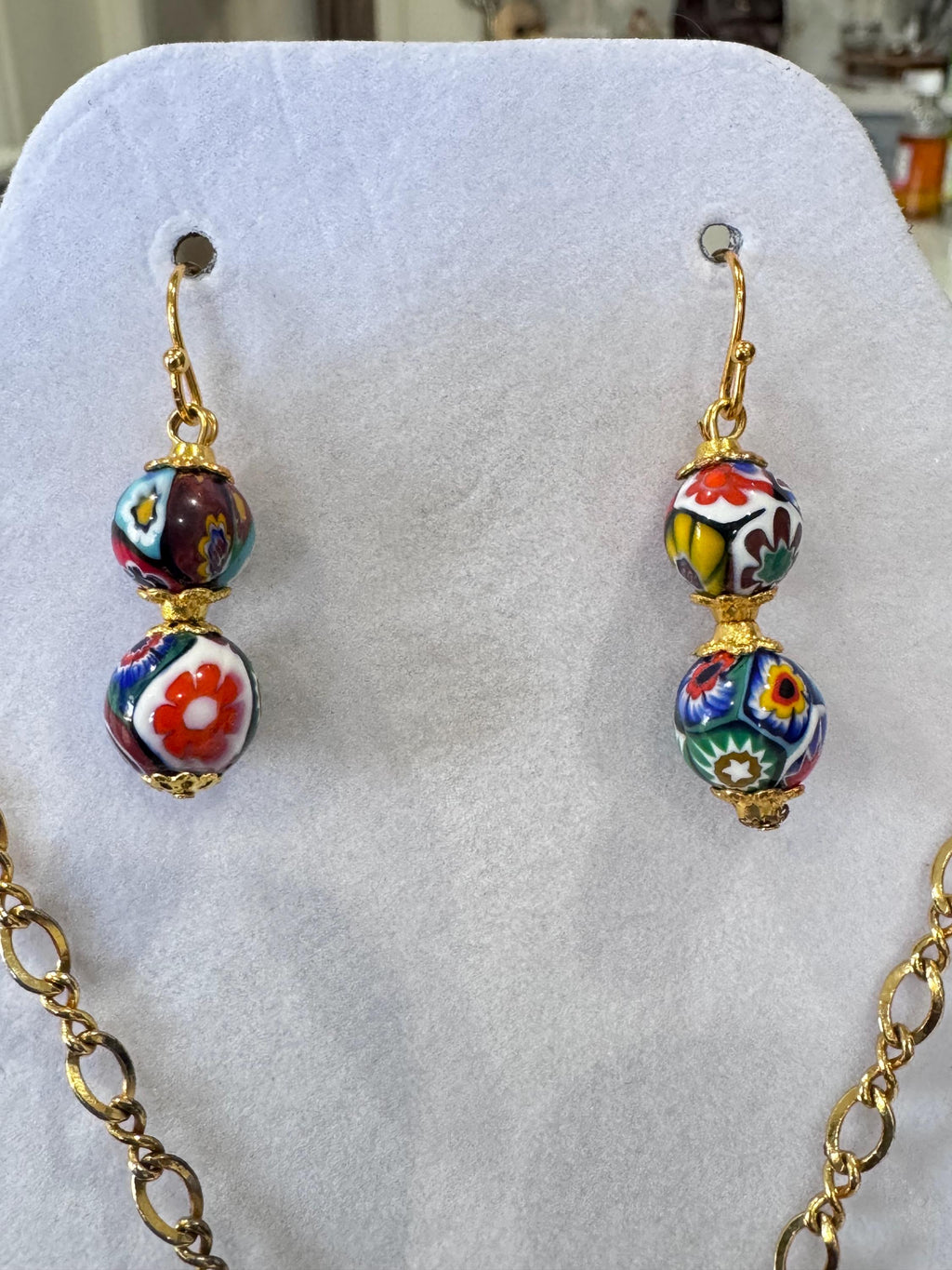 Art Deco Ercole Moretti Bead Necklace & Sterling Silver Earrings Set