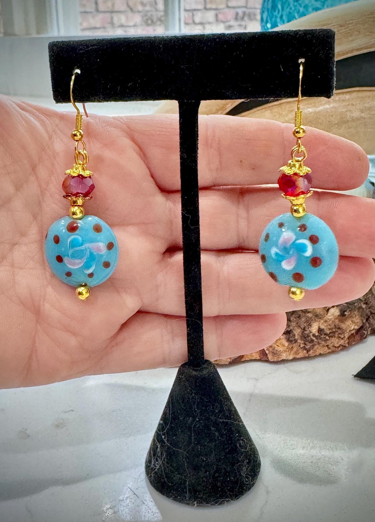 Handmade Murano Millefiori Earrings, Powder Blue, Pink, Sterling Silver Hooks