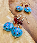 Handmade Murano Millefiori Earrings, Powder Blue, Pink, Sterling Silver Hooks