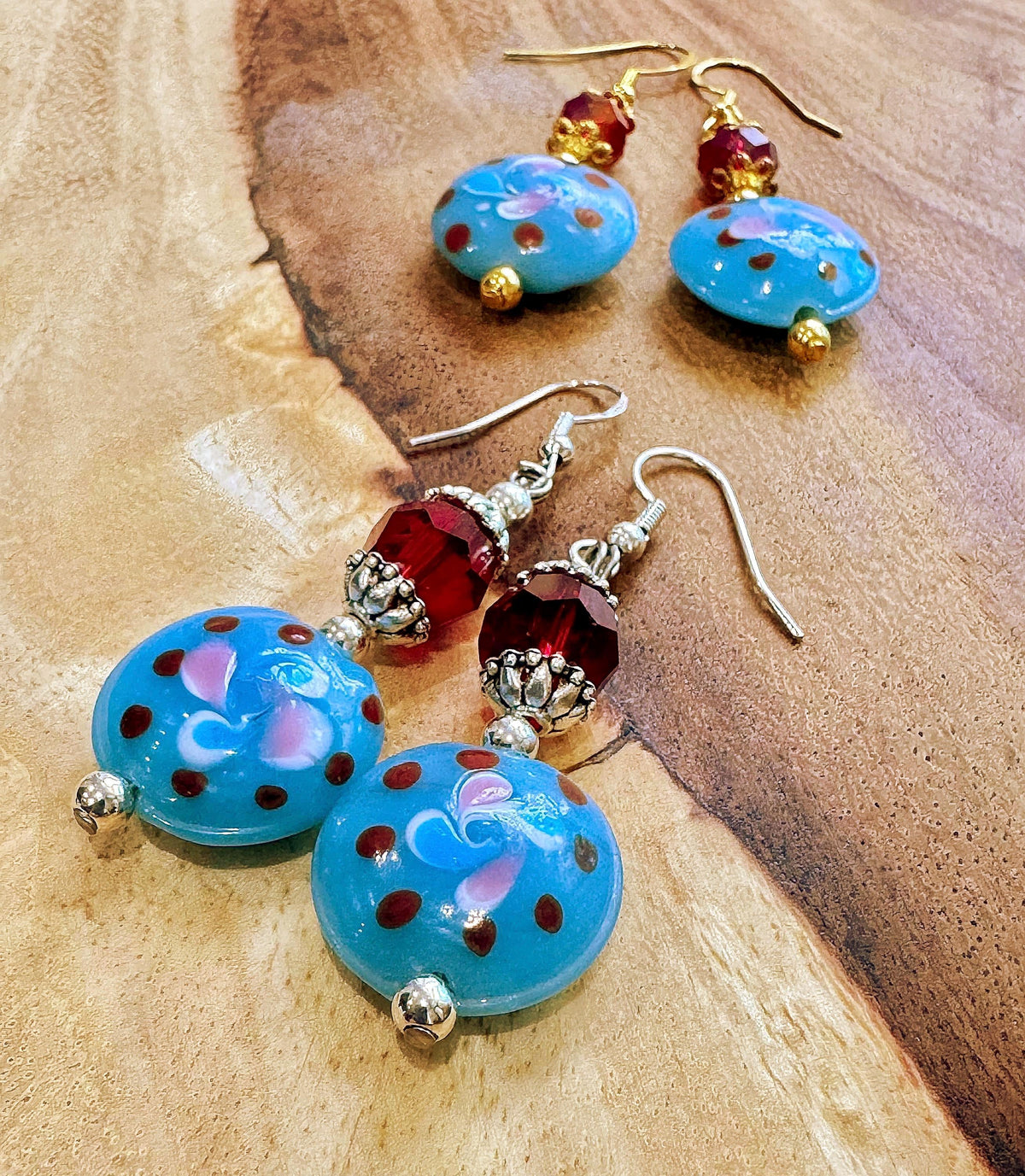 Handmade Murano Millefiori Earrings, Powder Blue, Pink, Sterling Silver Hooks