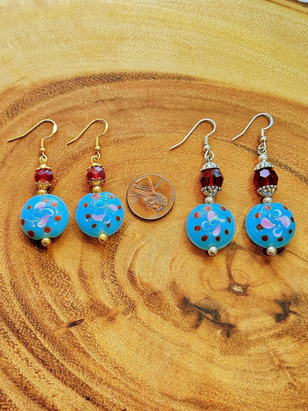 Handmade Murano Millefiori Earrings, Powder Blue, Pink, Sterling Silver Hooks