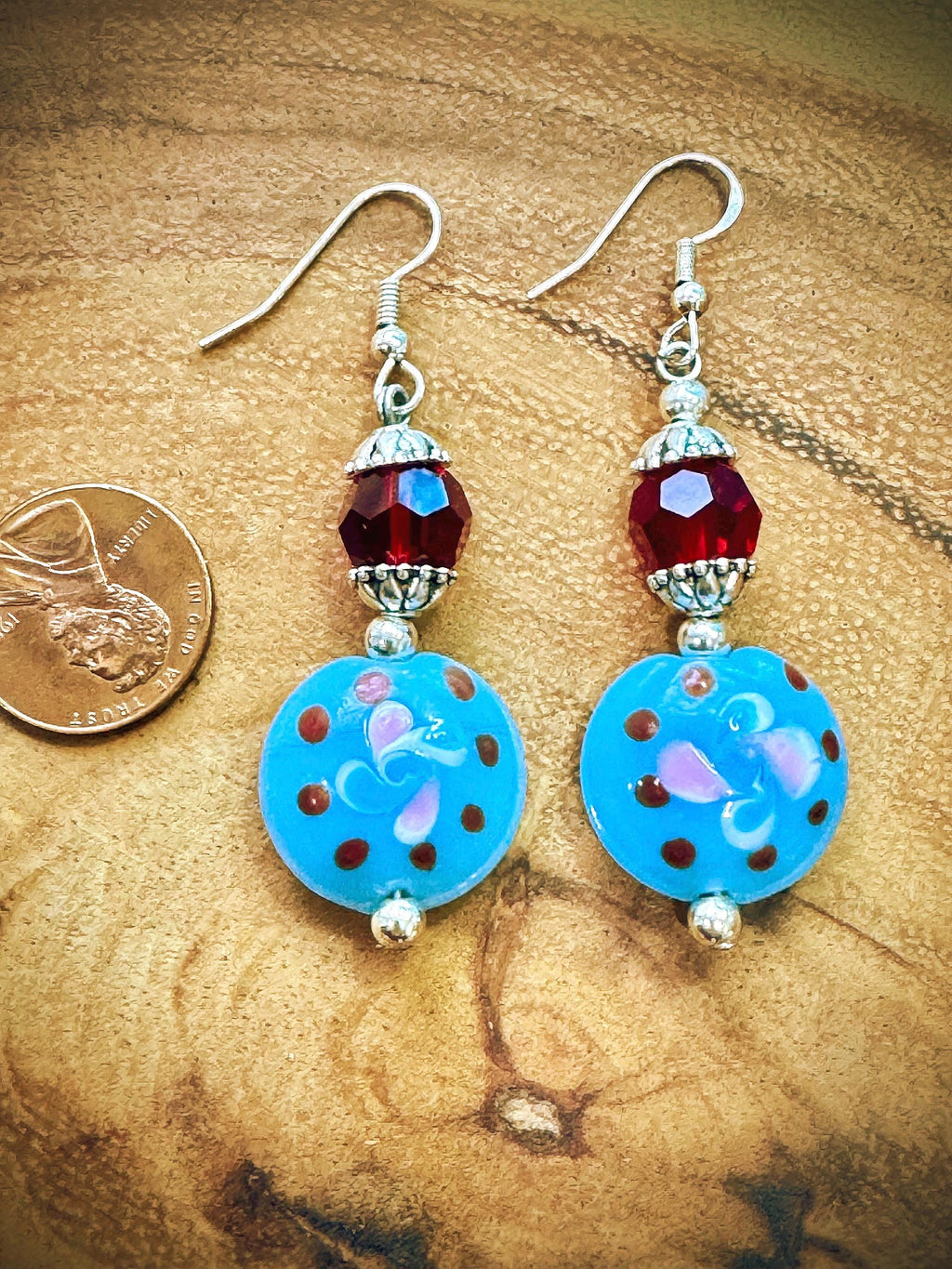 Handmade Murano Millefiori Earrings, Powder Blue, Pink, Sterling Silver Hooks