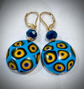 Handmade Sterling Silver Ercole Moretti Millefiori Aqua & Gold Beaded Earrings