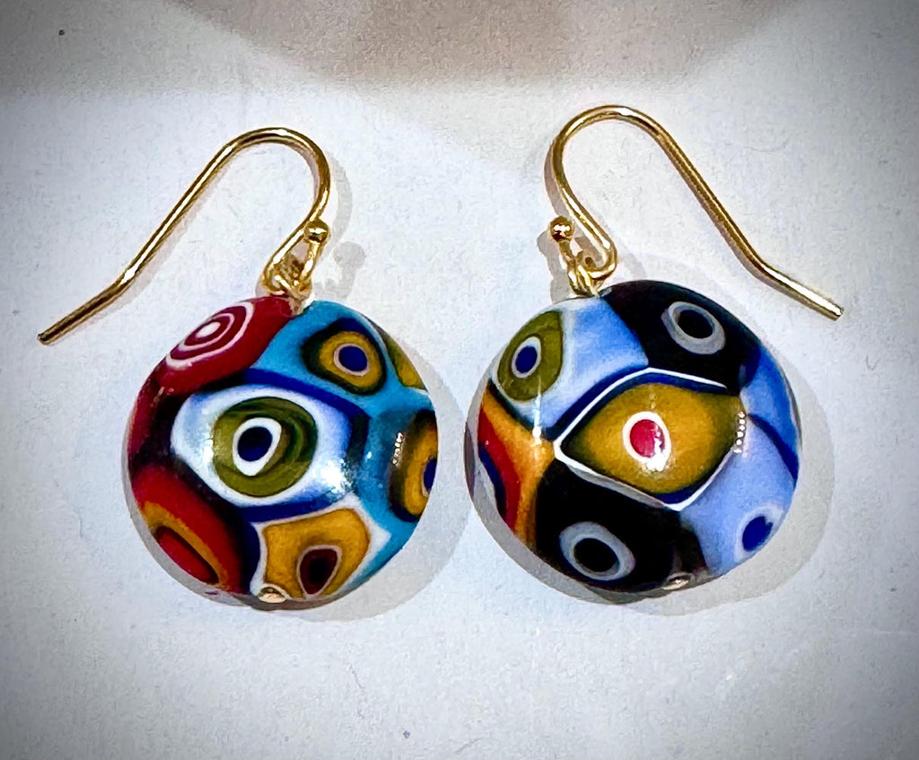 Handmade Sterling Silver Millefiori Beaded Earrings, Ercole Moretti