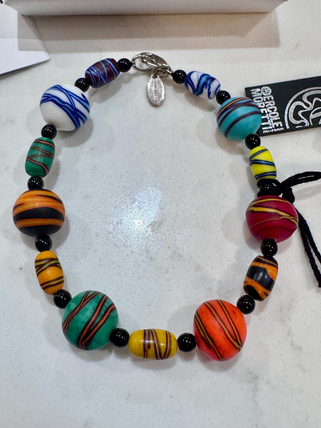 Ercole Moretti Beaded Bracelet Multi Colored French Ribbon Bead