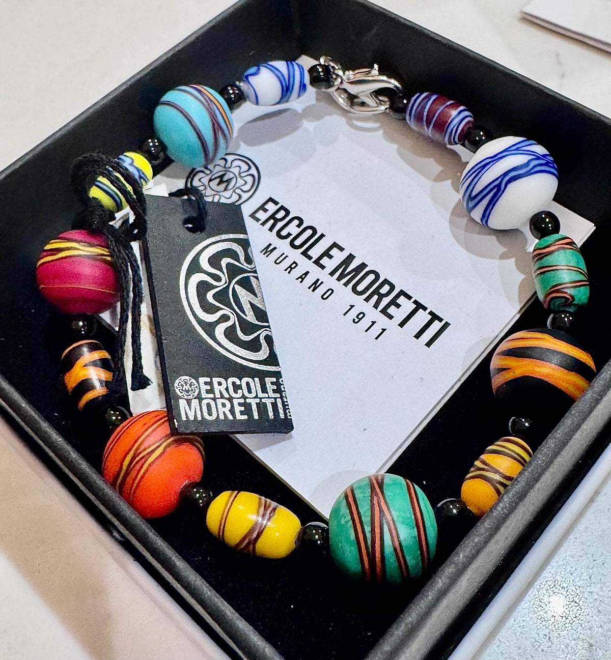 Ercole Moretti Beaded Bracelet Multi Colored French Ribbon Bead