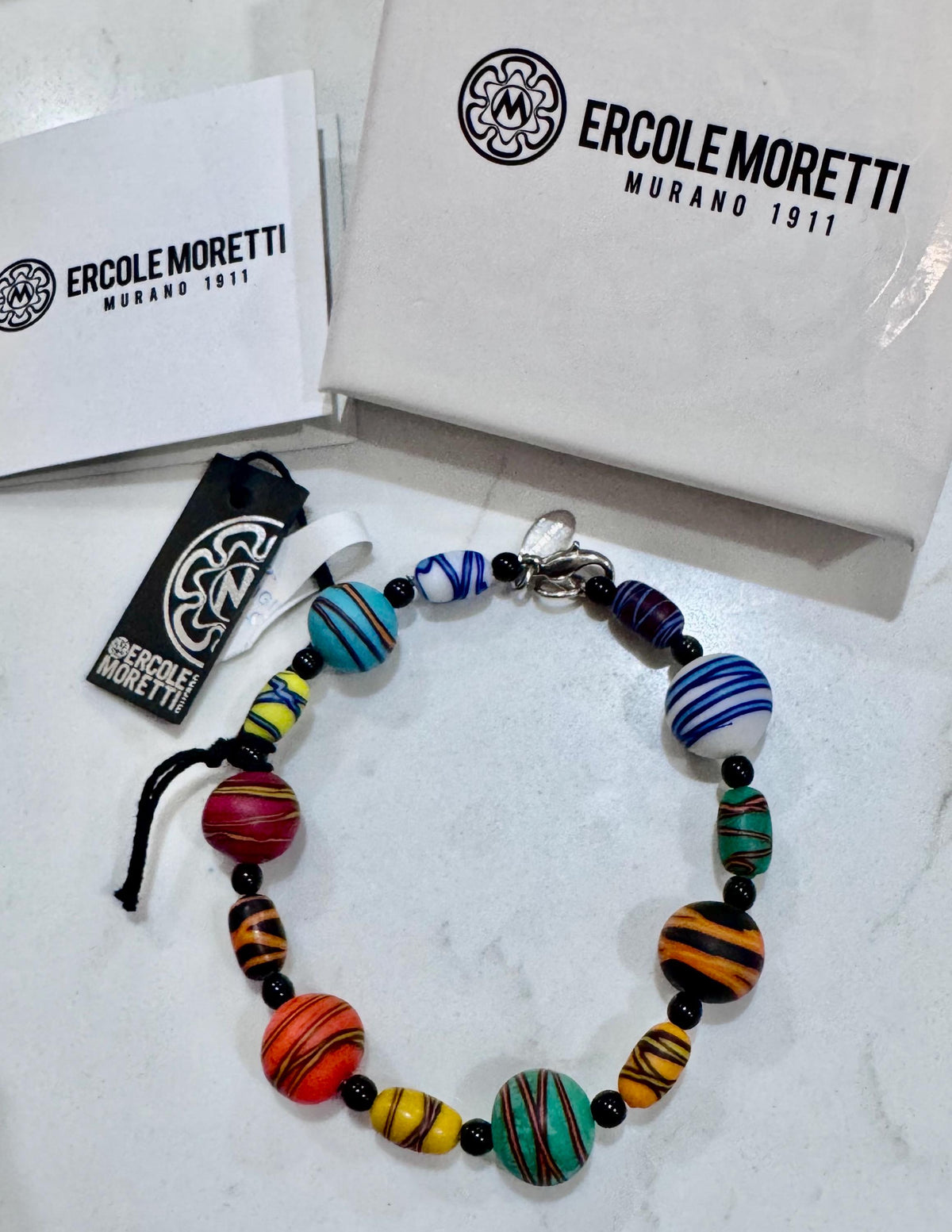 Ercole Moretti Beaded Bracelet Multi Colored French Ribbon Bead