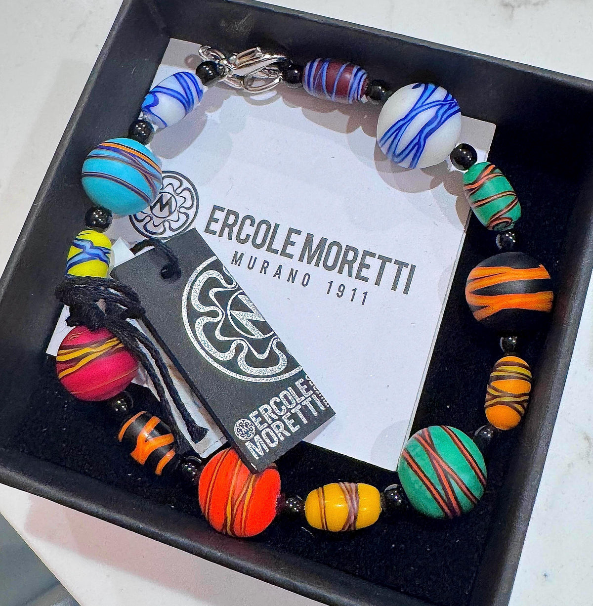 Ercole Moretti Beaded Bracelet Multi Colored French Ribbon Bead