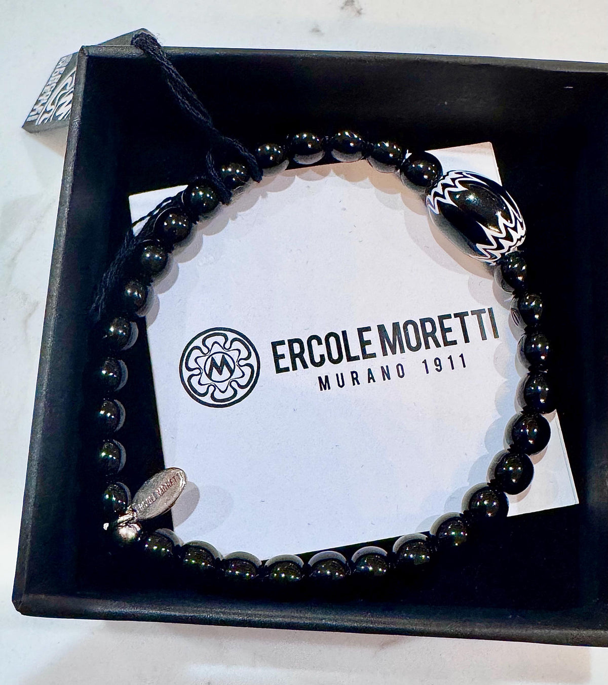 Stretchy Ercole Moretti Black and White Chevron Bracelet