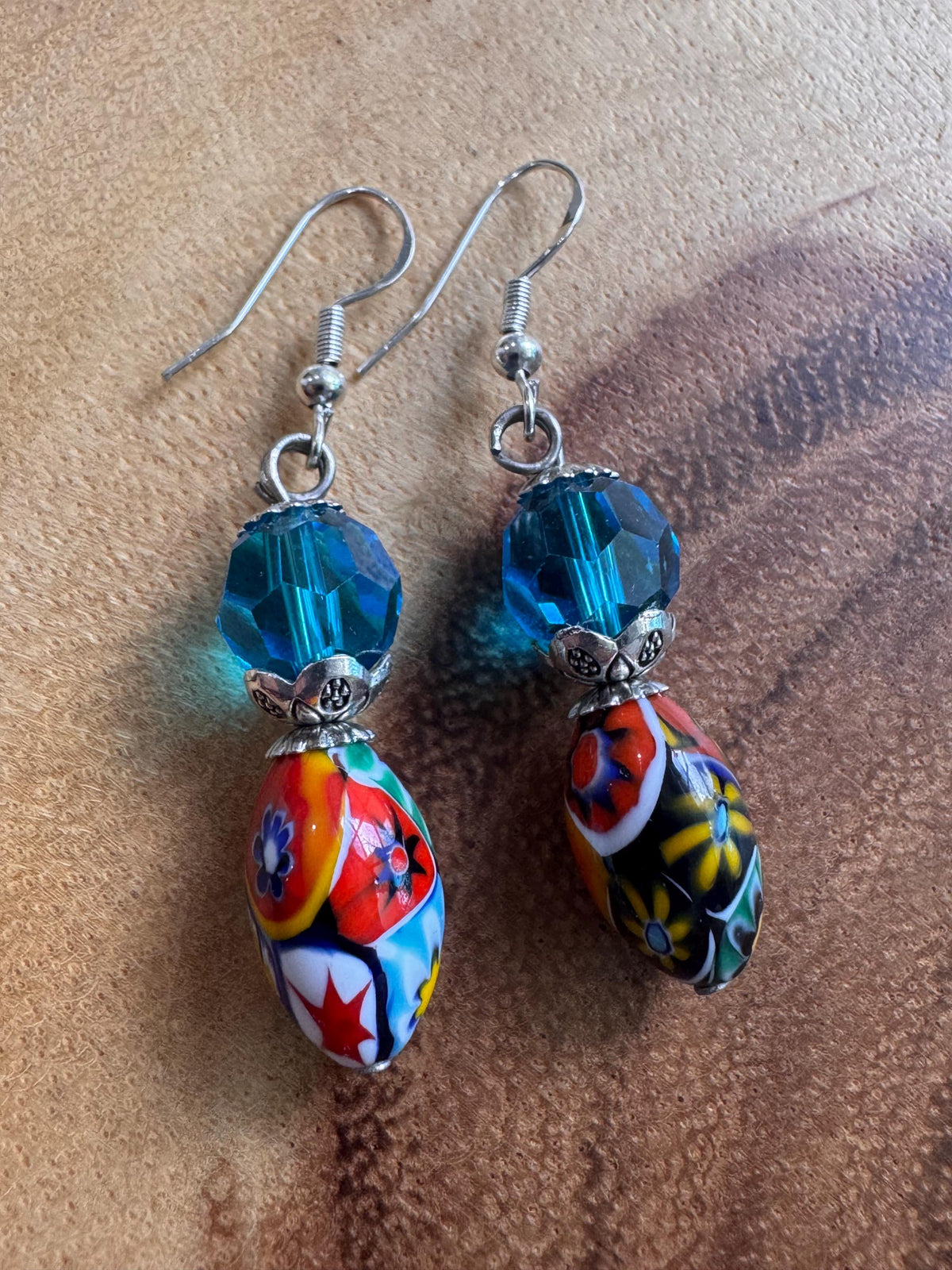 Your Choice Vintage Murano Millefiori Dangle Earrings: Sterling Silver Earrings