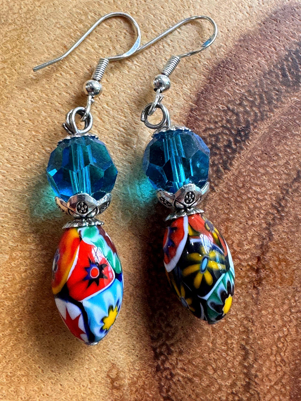 Your Choice Vintage Murano Millefiori Dangle Earrings: Sterling Silver Earrings