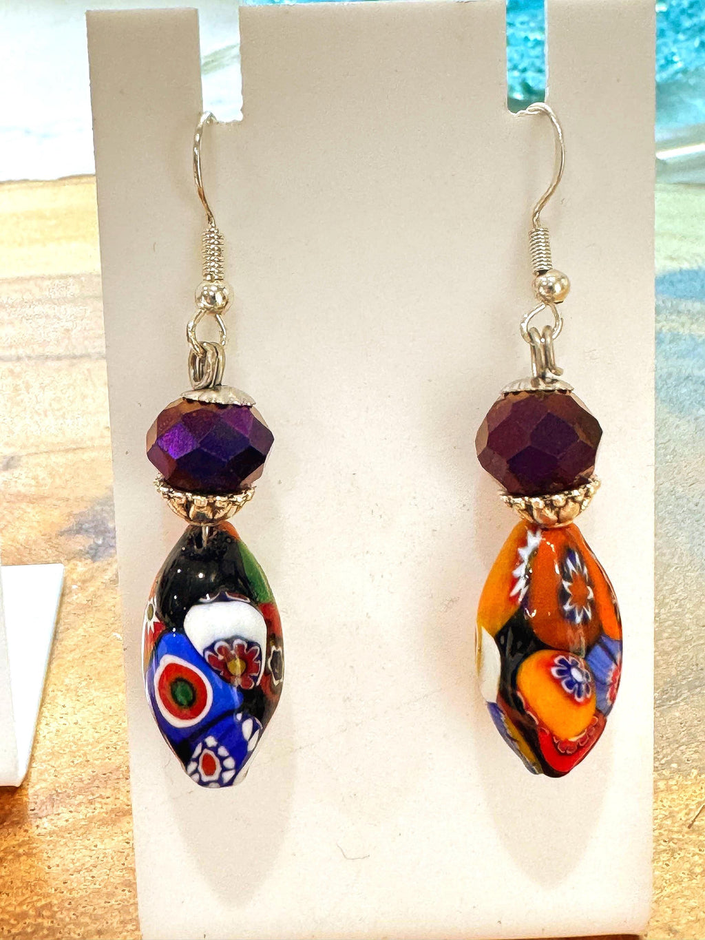 Your Choice Vintage Murano Millefiori Dangle Earrings: Sterling Silver Earrings