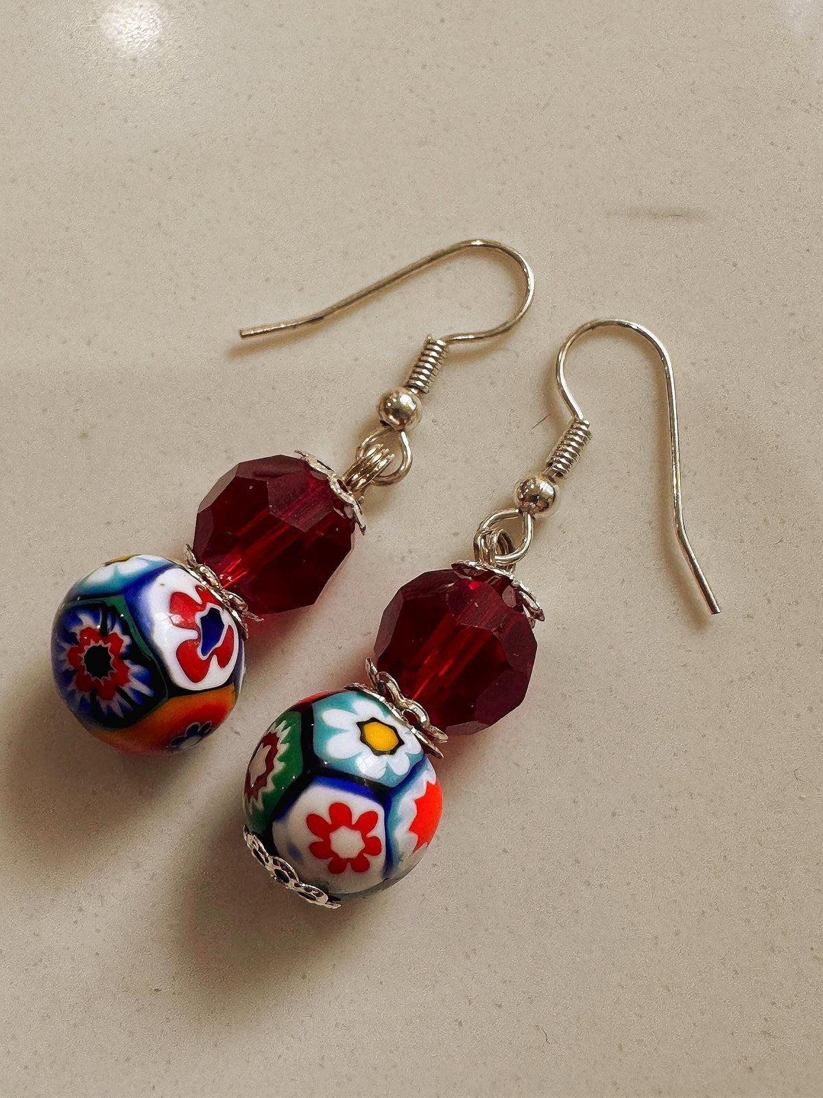 Your Choice Vintage Murano Millefiori Dangle Earrings: Sterling Silver Earrings