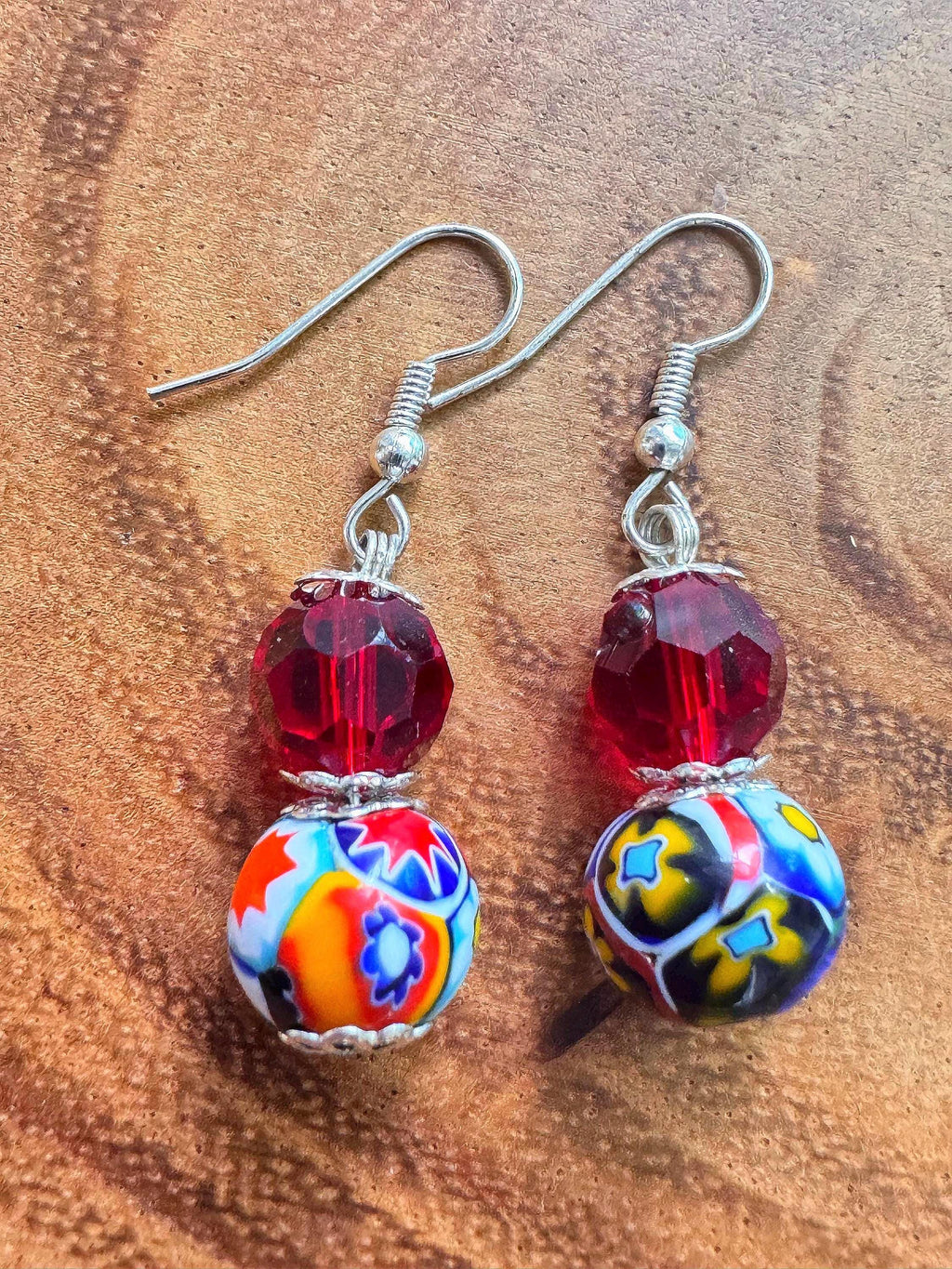 Your Choice Vintage Murano Millefiori Dangle Earrings: Sterling Silver Earrings