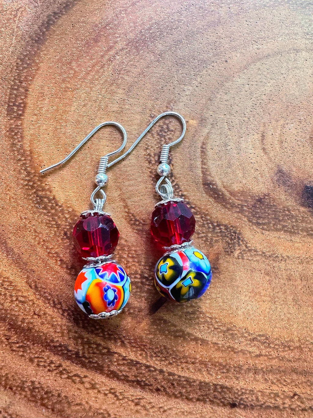 Your Choice Vintage Murano Millefiori Dangle Earrings: Sterling Silver Earrings