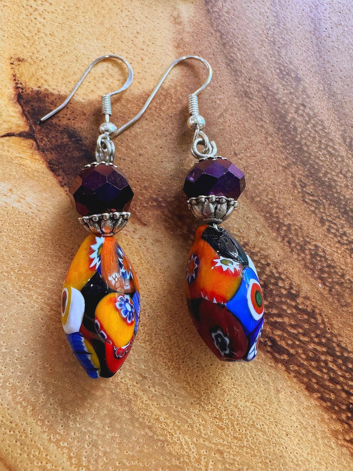 Your Choice Vintage Murano Millefiori Dangle Earrings: Sterling Silver Earrings