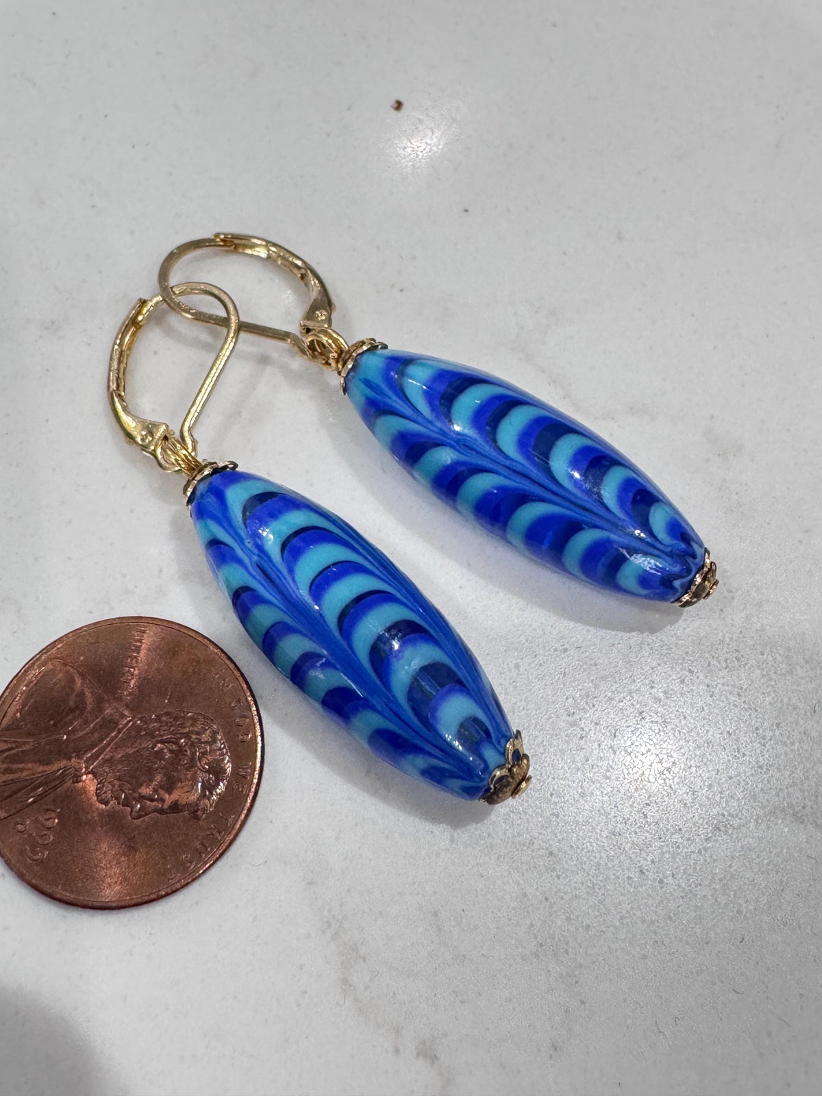 Vintage Millefiori Feathered Bead Earrings, Sterling Silver Vermeil