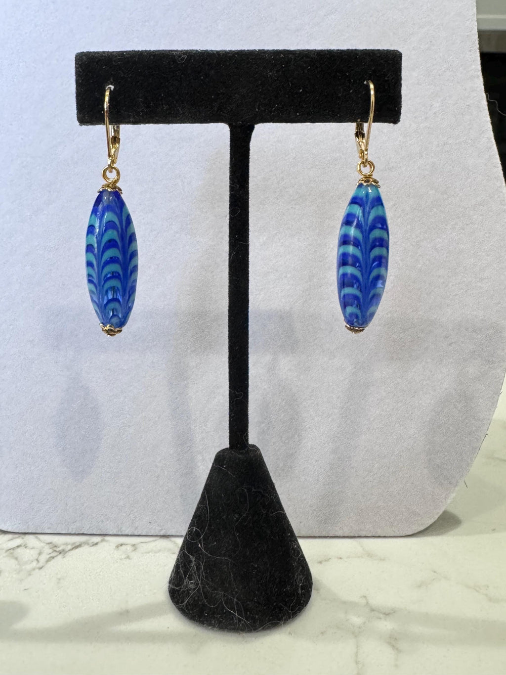 Vintage Millefiori Feathered Bead Earrings, Sterling Silver Vermeil