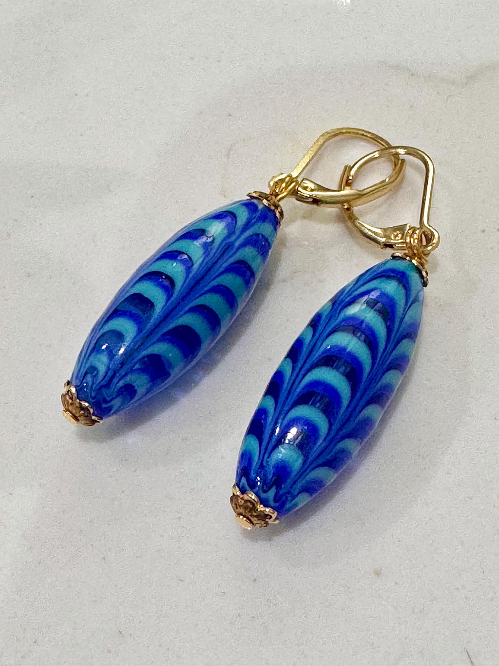 Vintage Millefiori Feathered Bead Earrings, Sterling Silver Vermeil