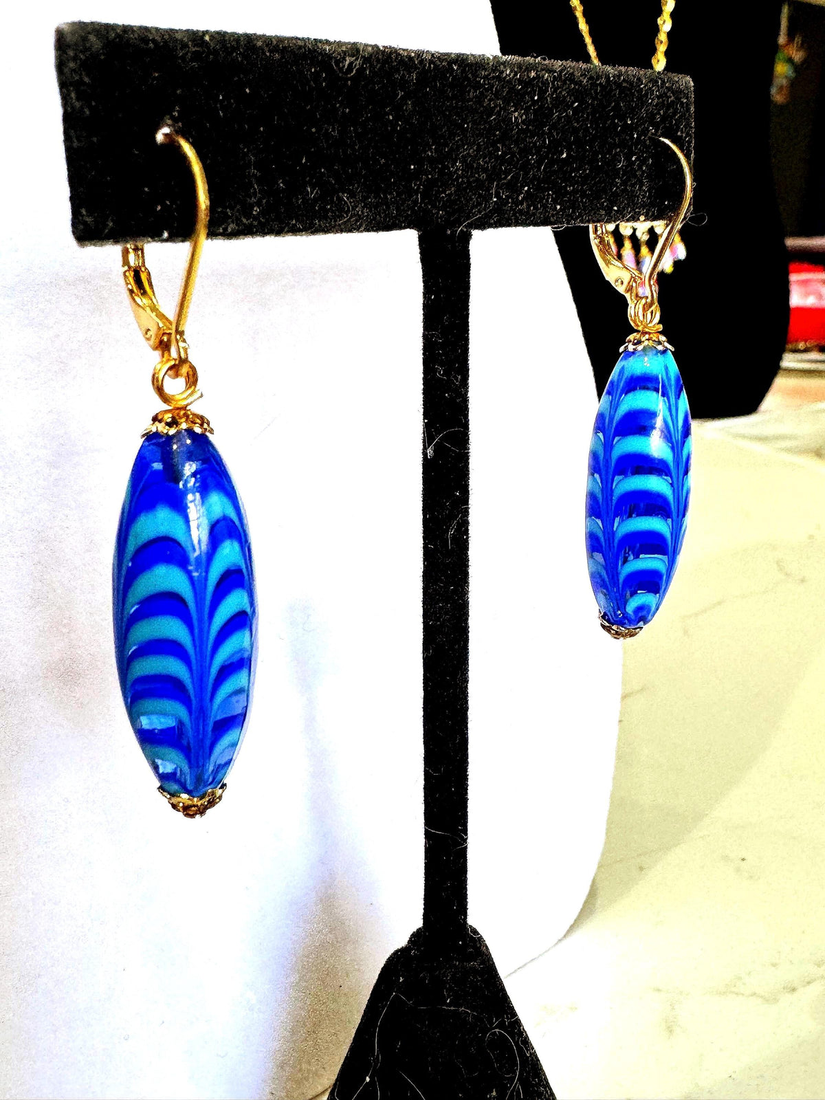 Vintage Millefiori Feathered Bead Earrings, Sterling Silver Vermeil