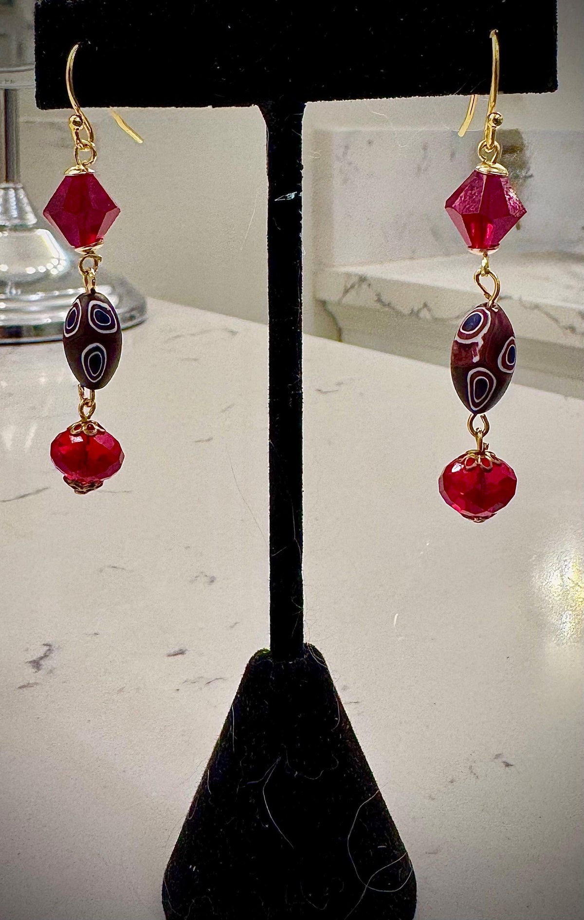 Vintage Ercole Moretti Murano Glass Earrings, Red Crystal, Gold Vermeil