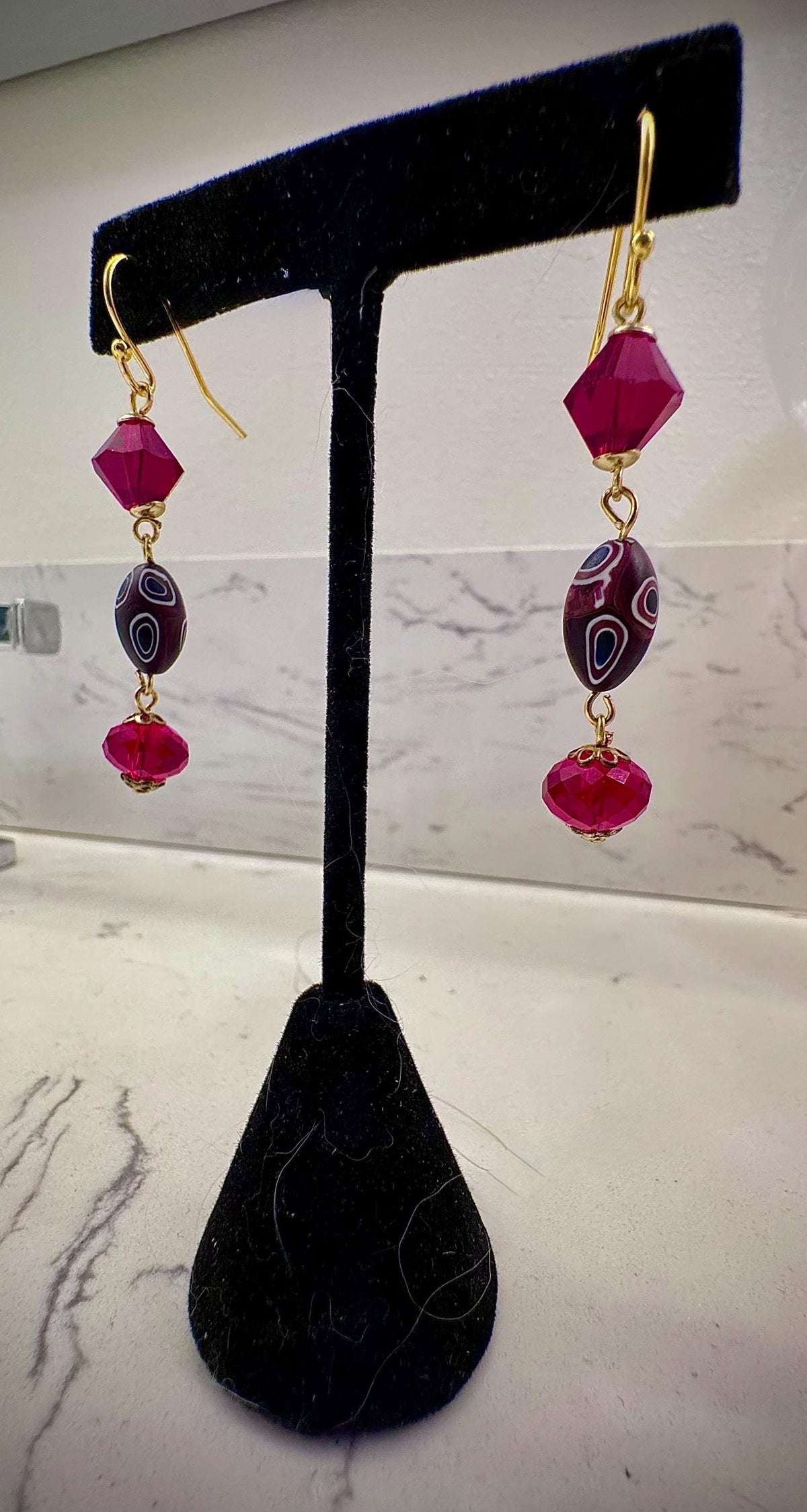 Vintage Ercole Moretti Murano Glass Earrings, Red Crystal, Gold Vermeil