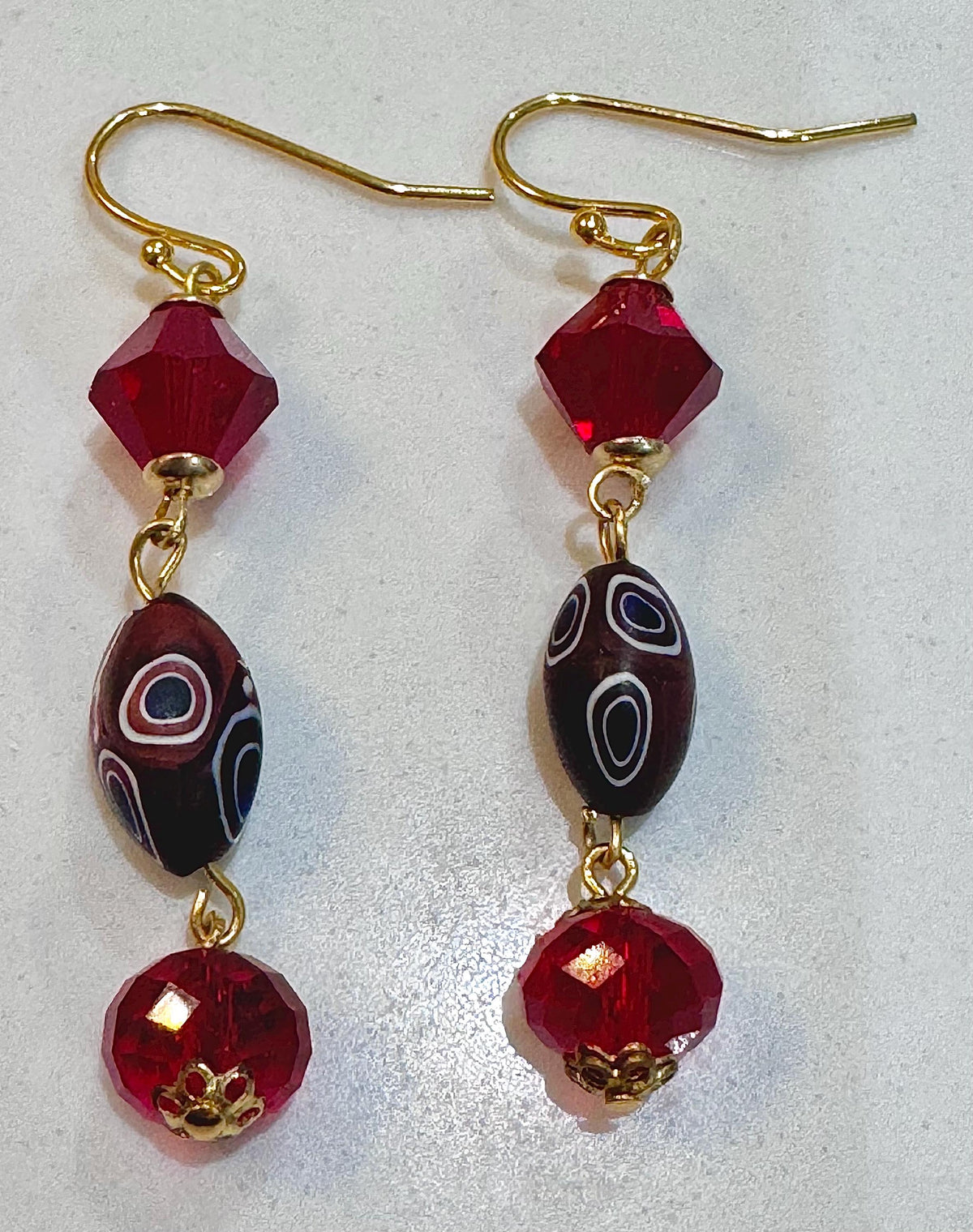 Vintage Ercole Moretti Murano Glass Earrings, Red Crystal, Gold Vermeil