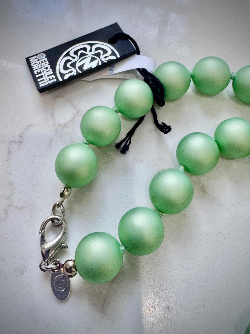 Ercole Moretti Seafoam Green Murano Glass Necklace, Vintage NWT