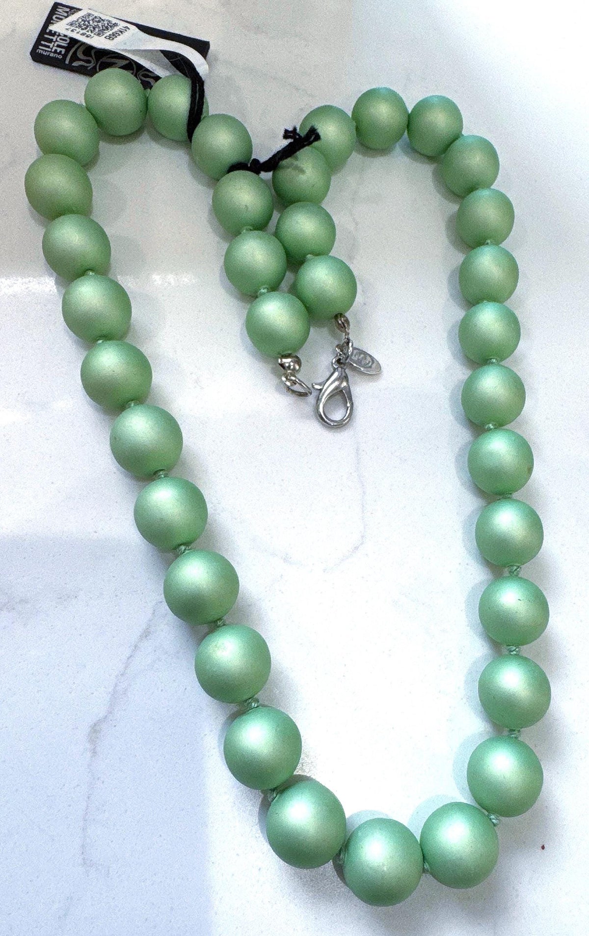 Ercole Moretti Seafoam Green Murano Glass Necklace, Vintage NWT