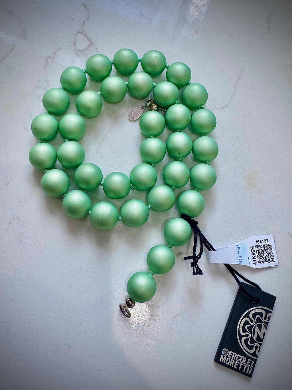 Ercole Moretti Seafoam Green Murano Glass Necklace, Vintage NWT