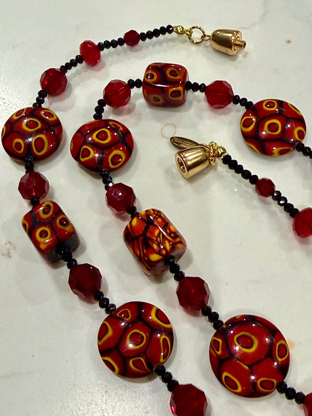 28” Rosario Leonardi Burnt Sienna Beauty Featuring Ercole Moretti Murano Millefiori Glass Beaded Necklace