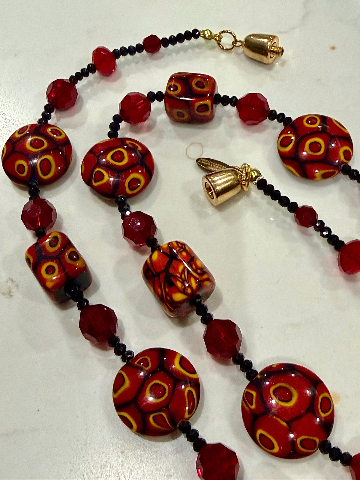 28” Rosario Leonardi Burnt Sienna Beauty Featuring Ercole Moretti Murano Millefiori Glass Beaded Necklace