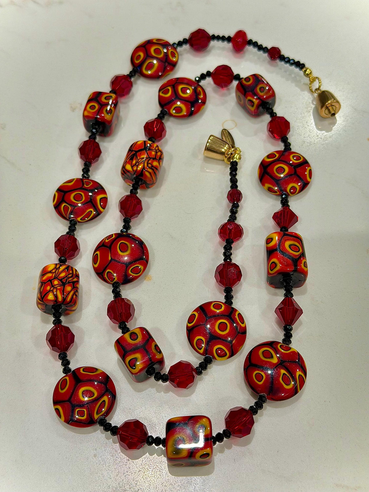 28” Rosario Leonardi Burnt Sienna Beauty Featuring Ercole Moretti Murano Millefiori Glass Beaded Necklace