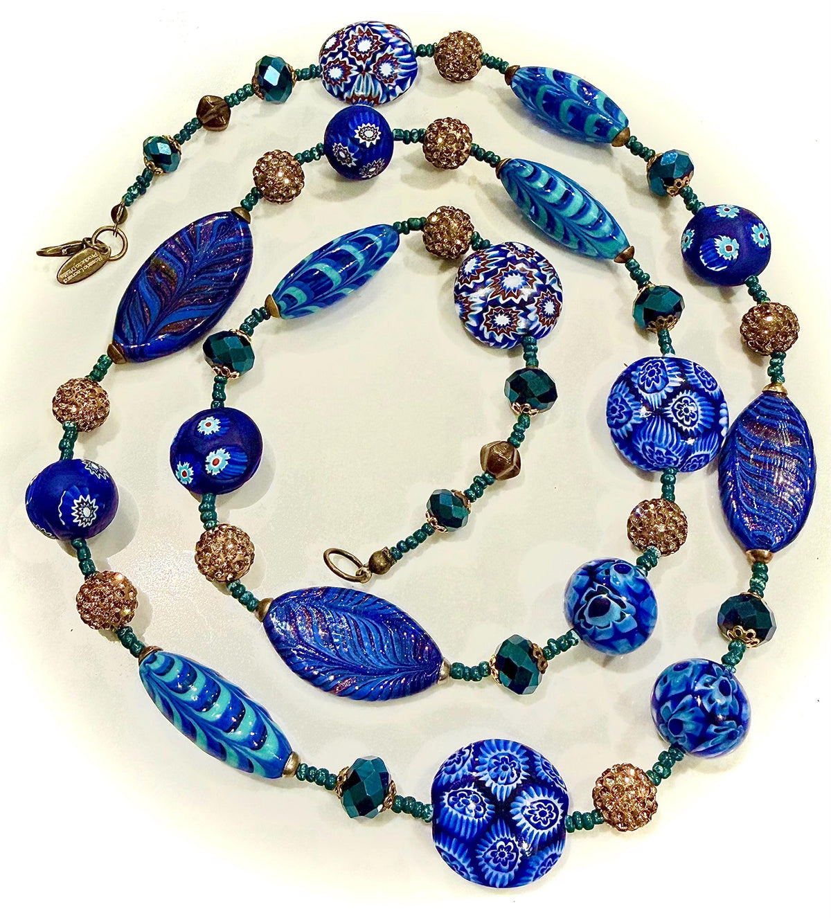 Rosario Leonardi 28" Necklace Featuring a Tapestry Mix of Vintage Cobalt Blue Ercole Moretti & Uncirculated Millefiori Murano Glass Beads