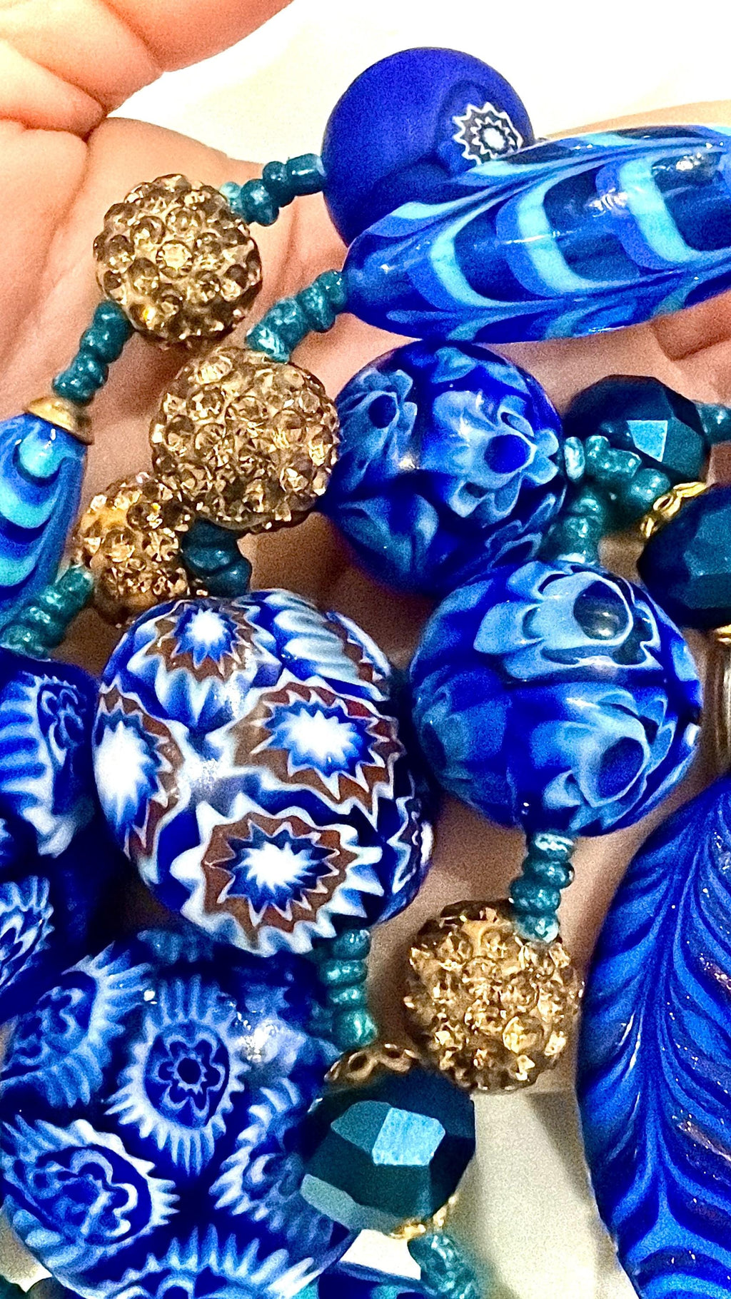 Rosario Leonardi 28" Necklace Featuring a Tapestry Mix of Vintage Cobalt Blue Ercole Moretti & Uncirculated Millefiori Murano Glass Beads