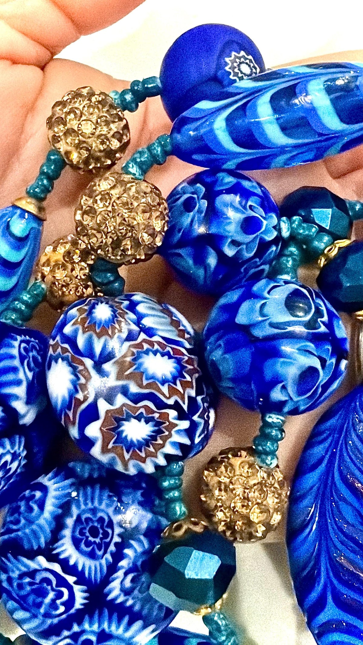 Rosario Leonardi 28" Necklace Featuring a Tapestry Mix of Vintage Cobalt Blue Ercole Moretti & Uncirculated Millefiori Murano Glass Beads