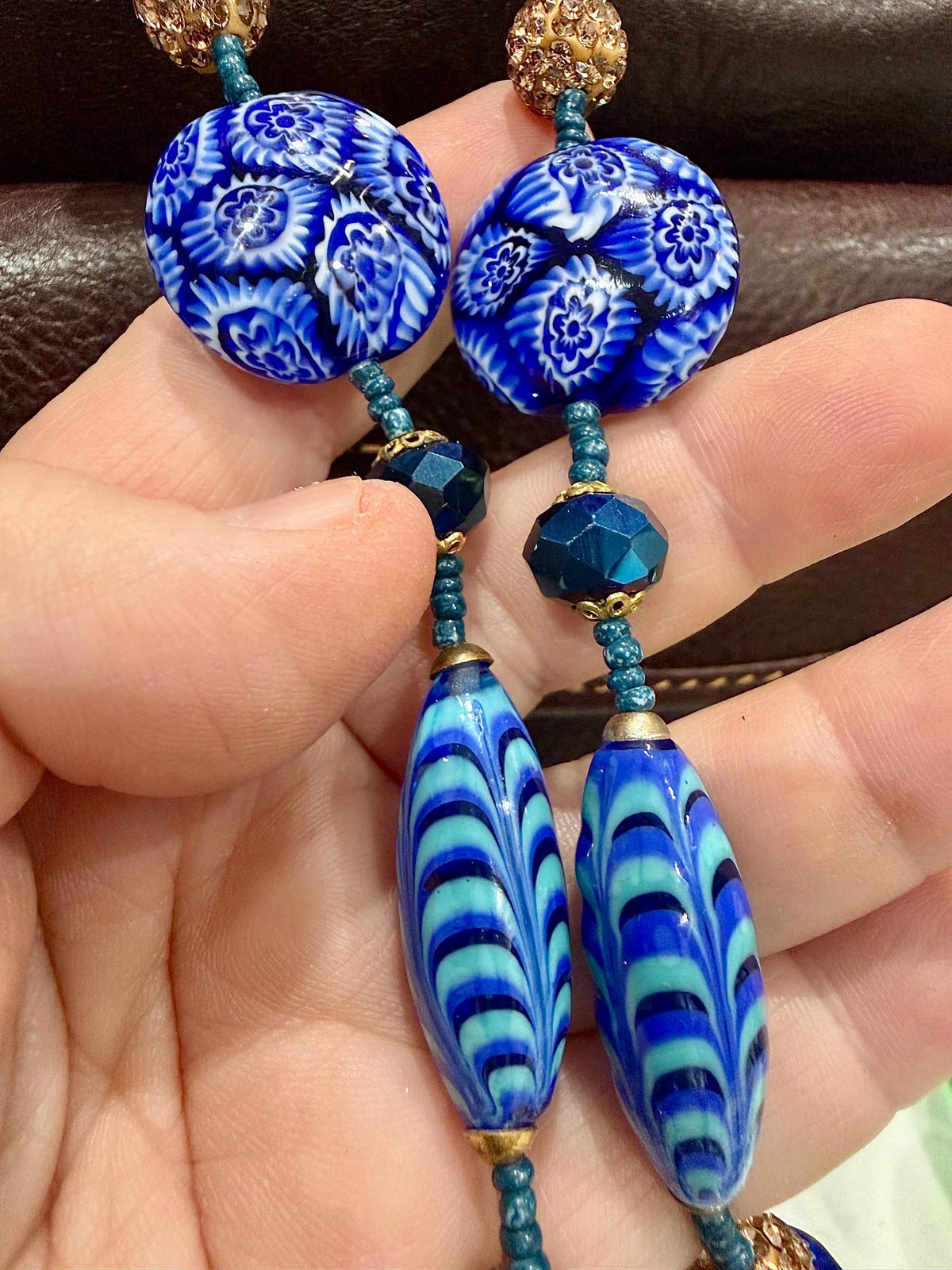 Rosario Leonardi 28" Necklace Featuring a Tapestry Mix of Vintage Cobalt Blue Ercole Moretti & Uncirculated Millefiori Murano Glass Beads