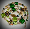Rosario Leonardi Green & Gold Millefiori Lampwork Murano Glass Necklace