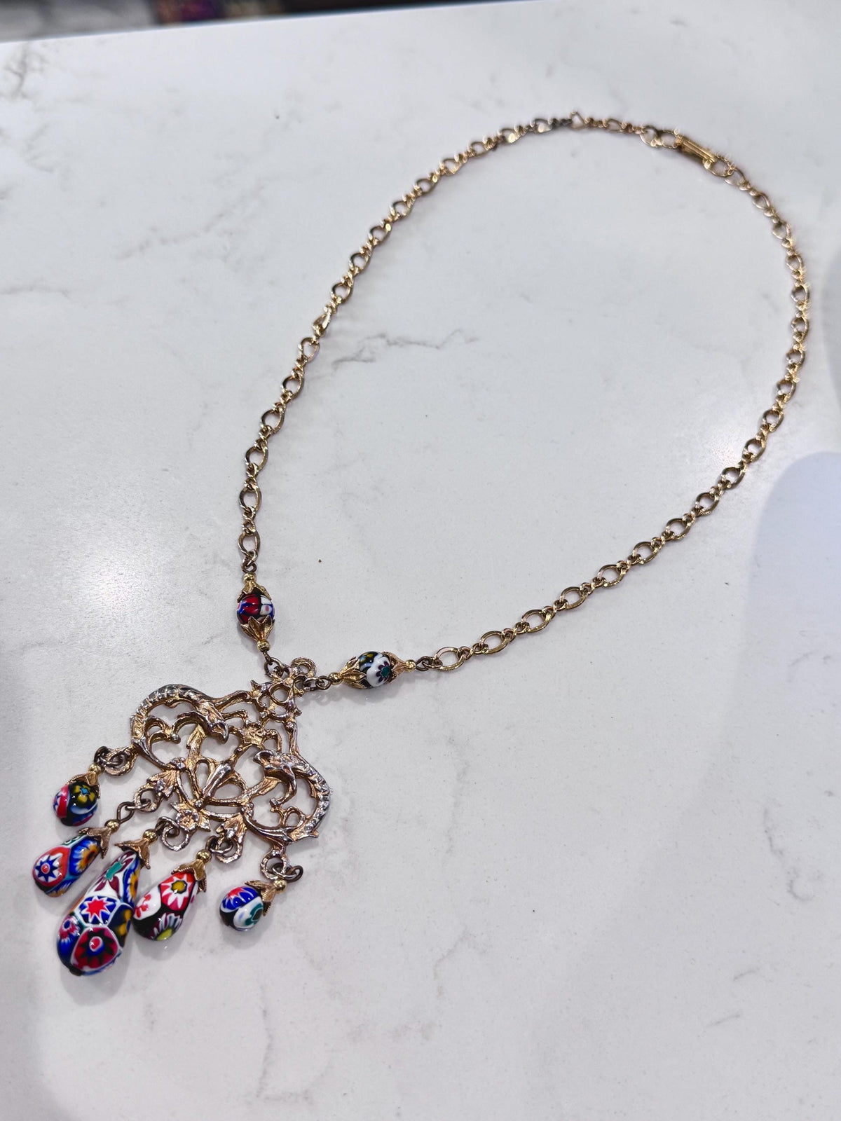Art Deco Ercole Moretti Bead Necklace & Sterling Silver Earrings Set