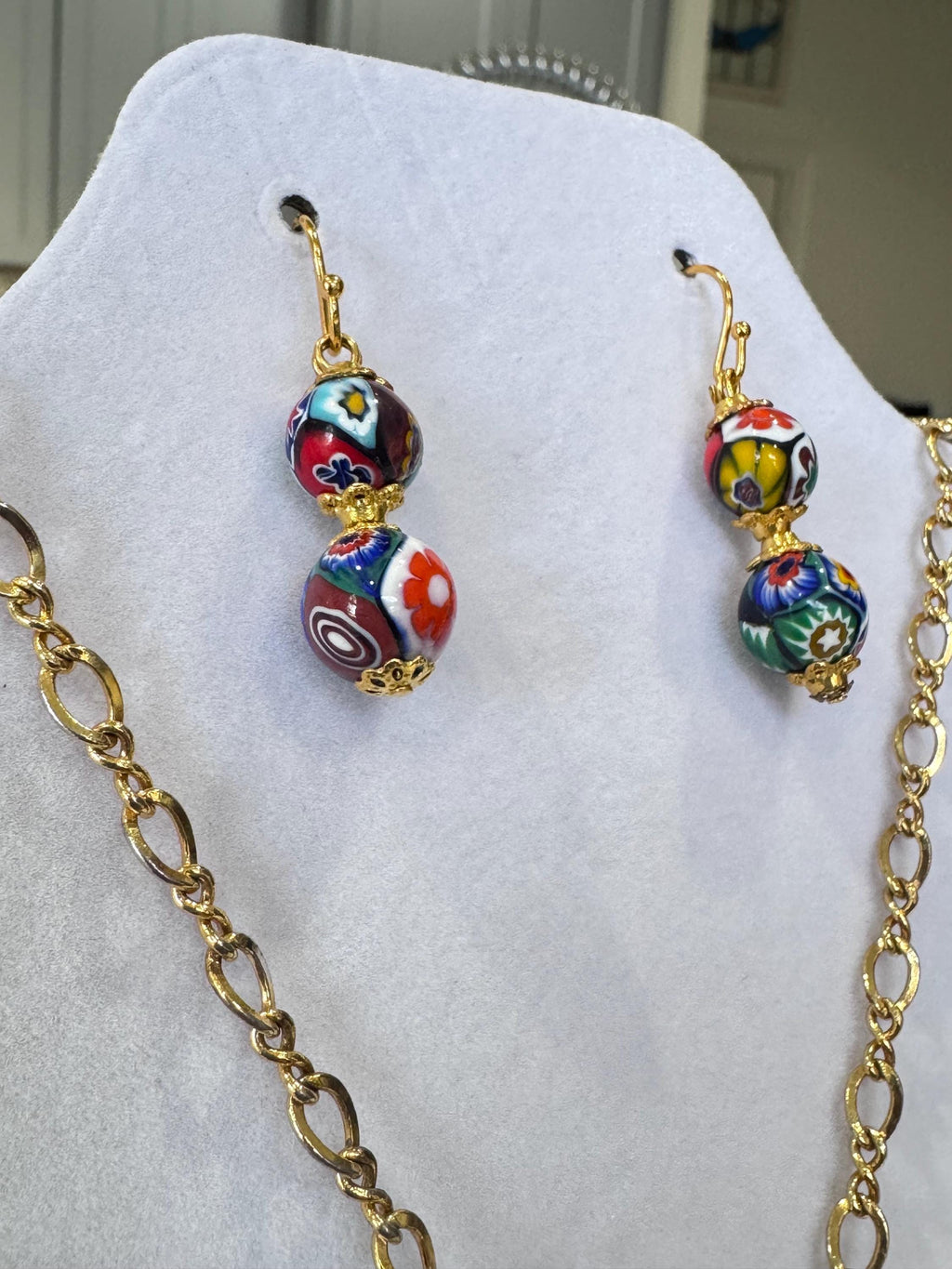 Art Deco Ercole Moretti Bead Necklace & Sterling Silver Earrings Set