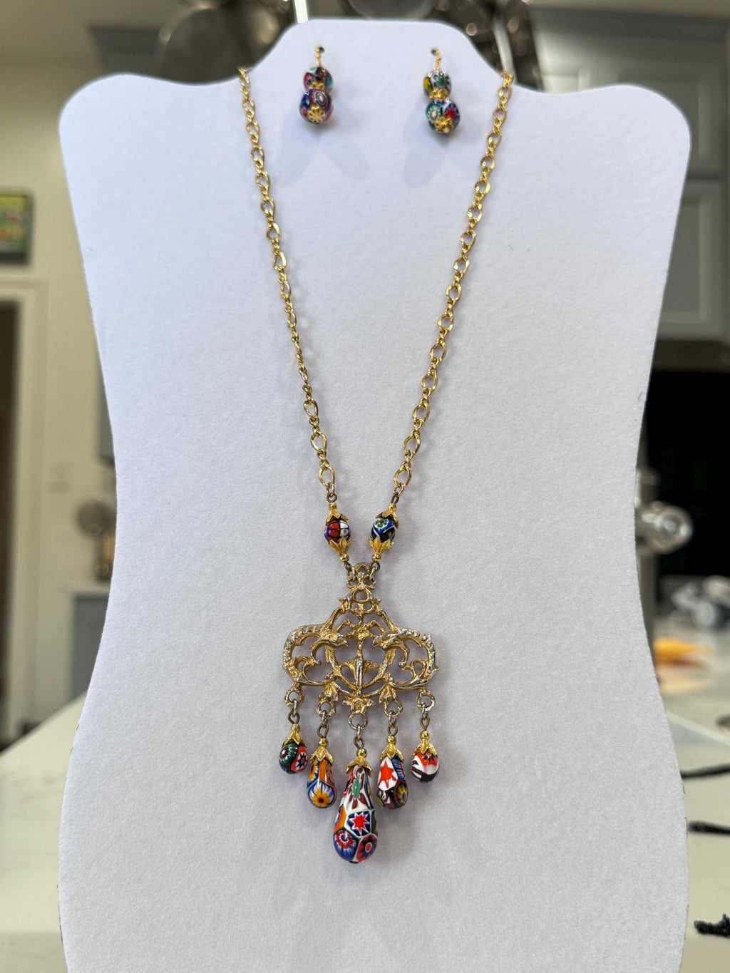 Art Deco Ercole Moretti Bead Necklace & Sterling Silver Earrings Set