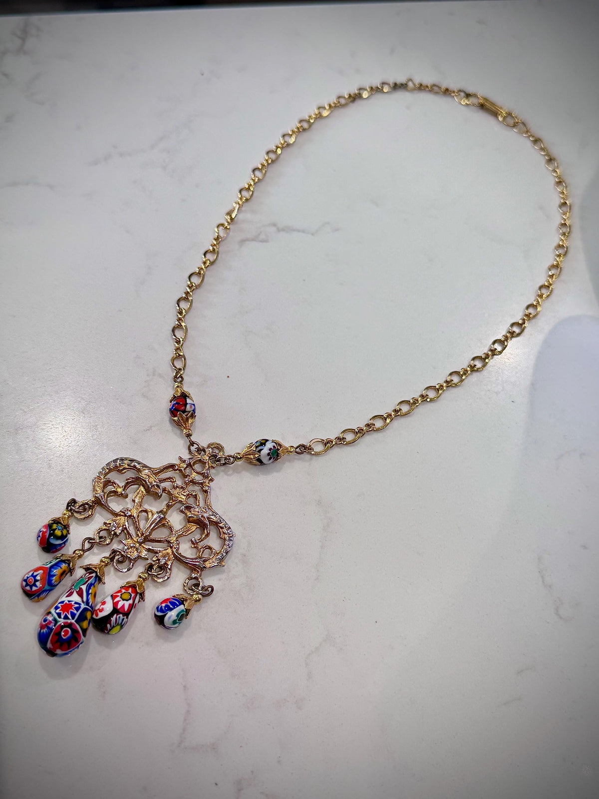 Art Deco Ercole Moretti Bead Necklace & Sterling Silver Earrings Set