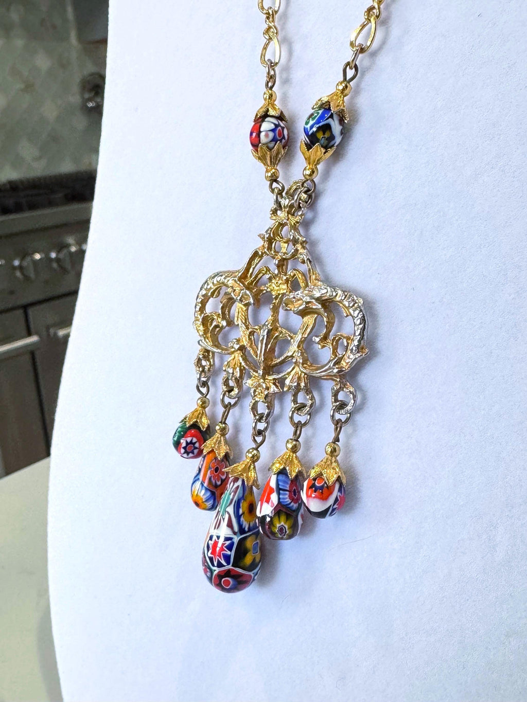 Art Deco Ercole Moretti Bead Necklace & Sterling Silver Earrings Set