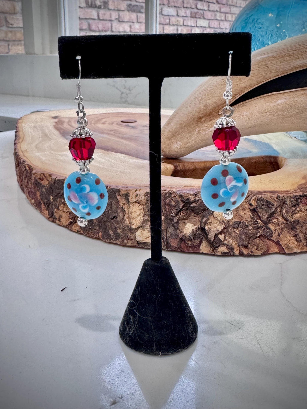 Handmade Murano Millefiori Earrings, Powder Blue, Pink, Sterling Silver Hooks